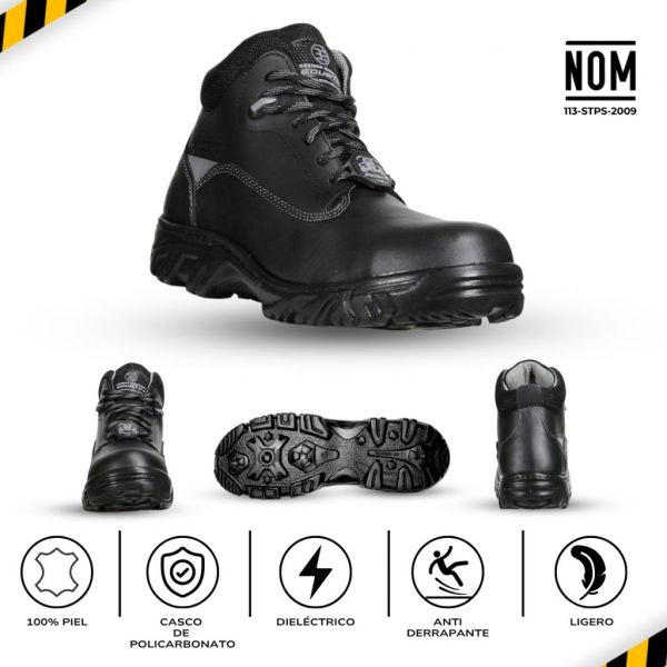 Bota Industrial Dieléctrica Estilo 945 Negro-Gris Con Casco de Policarbonato
