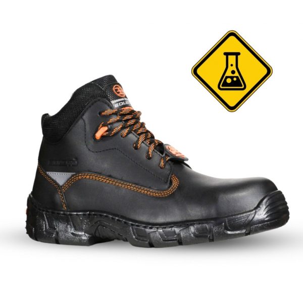 Bota Industrial Dieléctrica Estilo 945 Negro-Naranja Resistente a Ácidos Con Casquillo de Policarbonato