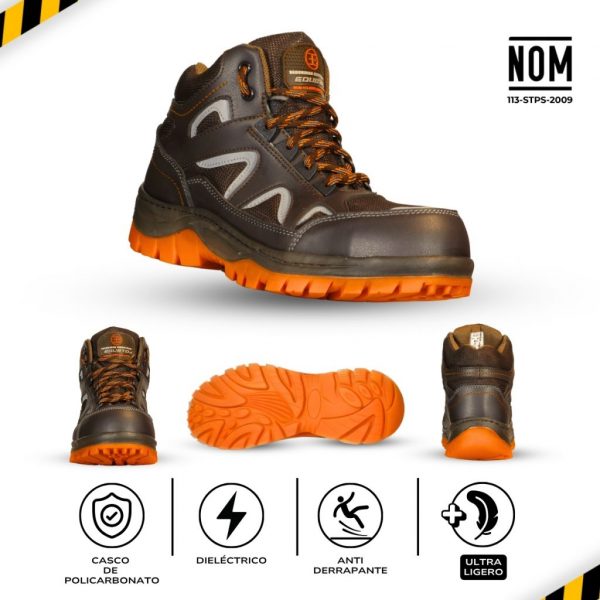 Bota Hiking Dieléctrica 975 Café-Naranja Con Casquillo de Policarbonato