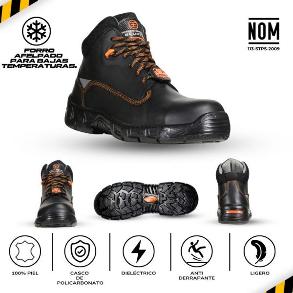 Bota Industrial Estilo 9451 Negro-Naranja para Bajas Temperaturas Con Casquillo de Policarbonato